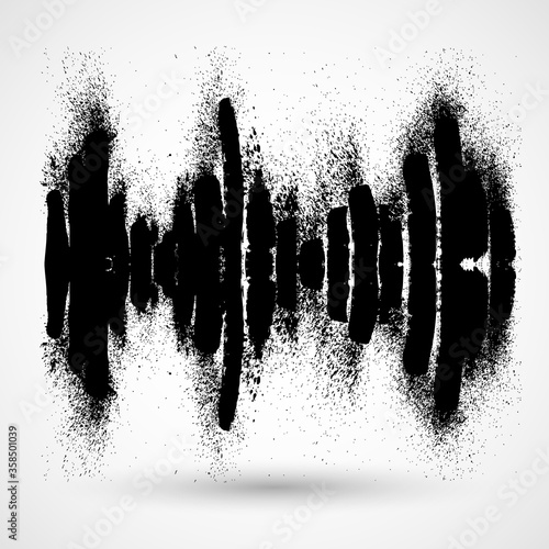 Sound waves black brush ink hand-drawn icon with splashes. Music rhythm, heart pulse. Audio waves, sound recording, radio signals logotype. Digital waveforms, abstract soundwaves, amplitude.