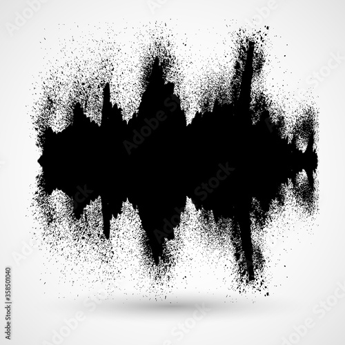 Sound waves black brush ink hand-drawn icon with splashes. Music rhythm, heart pulse. Audio waves, sound recording, radio signals logotype. Digital waveforms, abstract soundwaves, amplitude.
