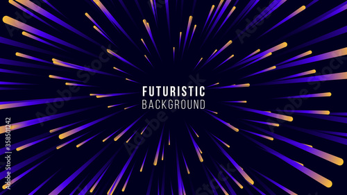 Abstract futuristic technology background with colorful radial dynamic lines ray on dark blue background.