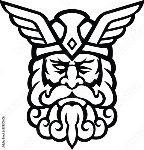 Wallpaper Mural Head of Odin Norse God Front View Mascot Black and White