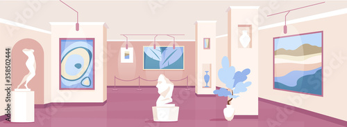 Trendy art gallery flat color vector illustration