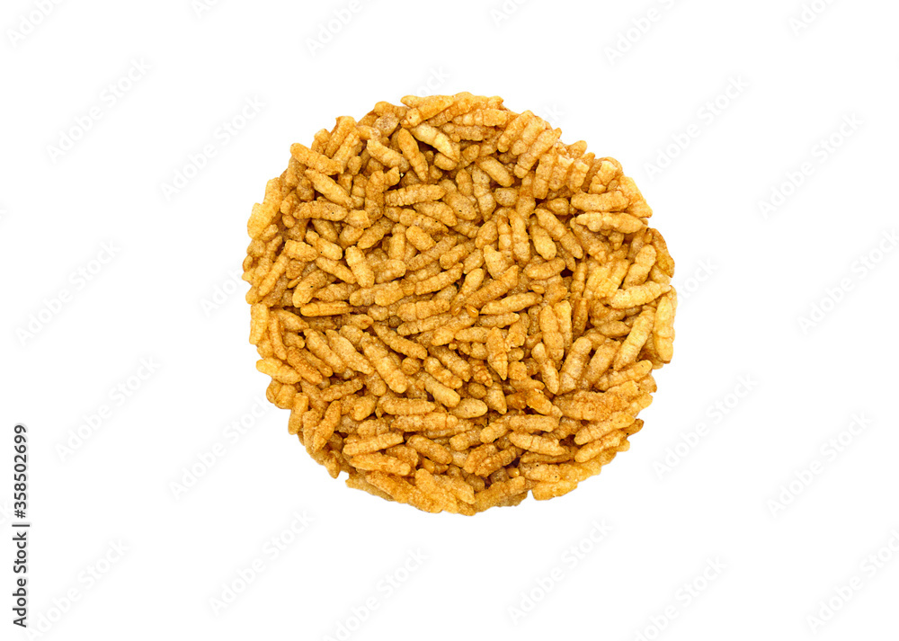 Single puffed rice cake Rice crackers isolated on the white background with Clipping path Single puffed rice cake Rice crackers isolated on the white background with Clipping path