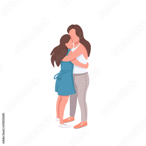 Mom and daughter flat color vector faceless characters