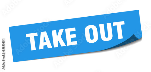 take out sticker. take out square isolated sign. take out label