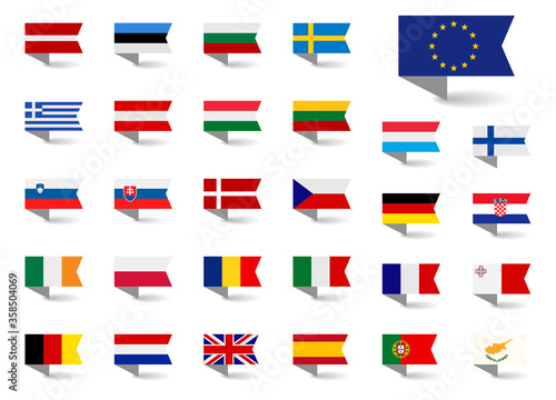 Free Download Set of vector flags of the European Union. Big Collection symbols flags. Isolated on white. point on the map with the flag of the EU country. - GFXLoad