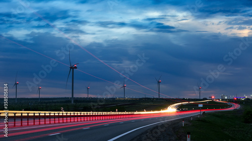 Wind generators  trassers  lights  twilight