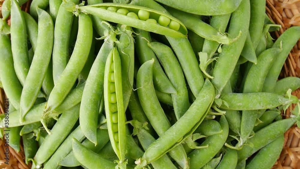 Green peas in a basket.