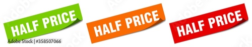 half price sticker. half price square isolated sign. half price label
