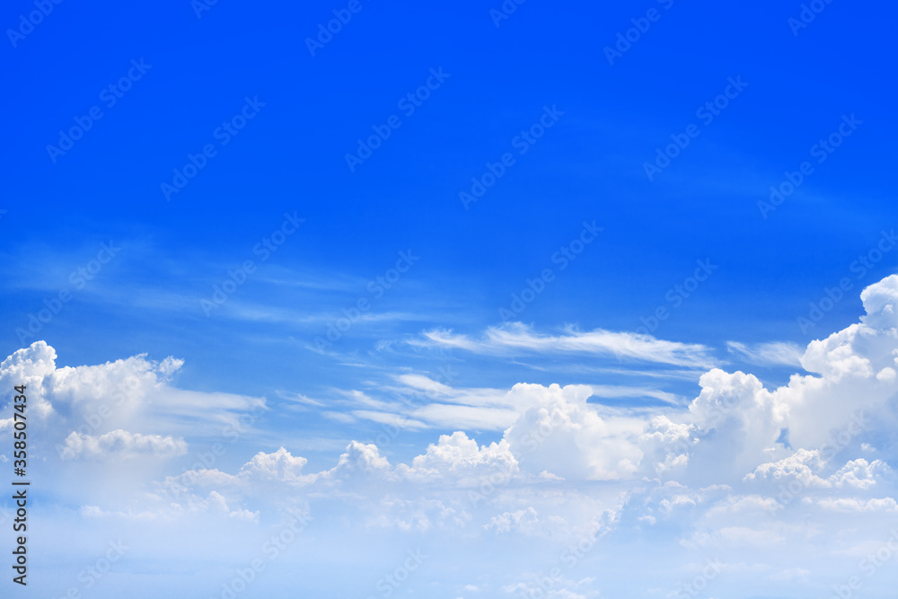 White cumulus clouds clear blue sky background, beautiful aerial cloudscape view from above, high azure skies backdrop, fluffy cloud texture, sunny heaven, cloudy weather, flight landscape, copy space White cumulus clouds clear blue sky background, beautiful aerial cloudscape view from above, high azure skies backdrop, fluffy cloud texture, sunny heaven, cloudy weather, flight landscape, copy space