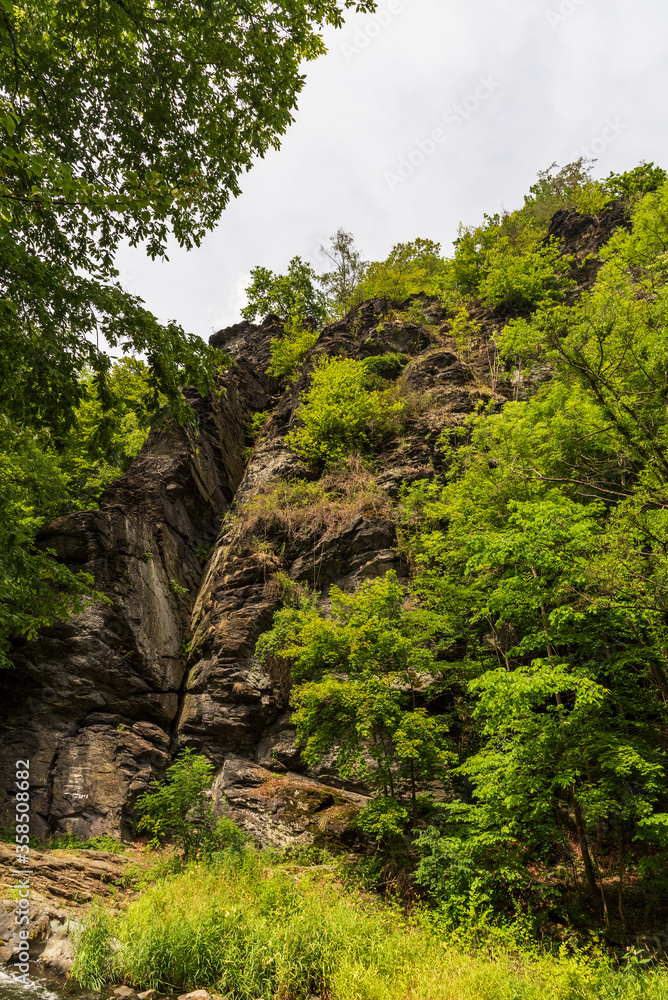 Rock formation on Steinnicht protected area above Weisse Elster river near Elsterberg town in Germany