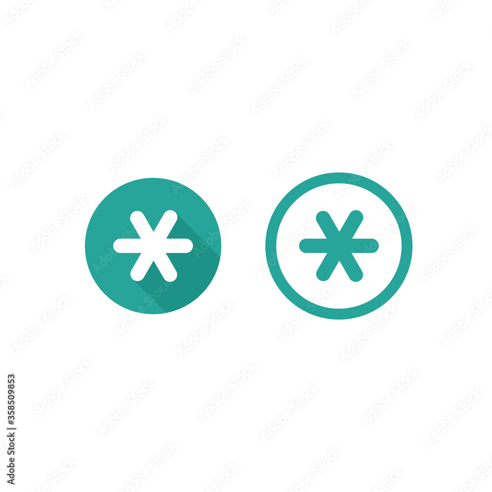 asterisk footnote in blue circle. icons set. asterisk footnote in blue circle. icons set.