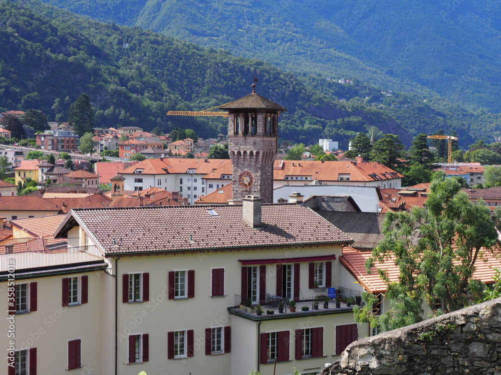 View to Bellinzona city, canton Ticino, Switzerland