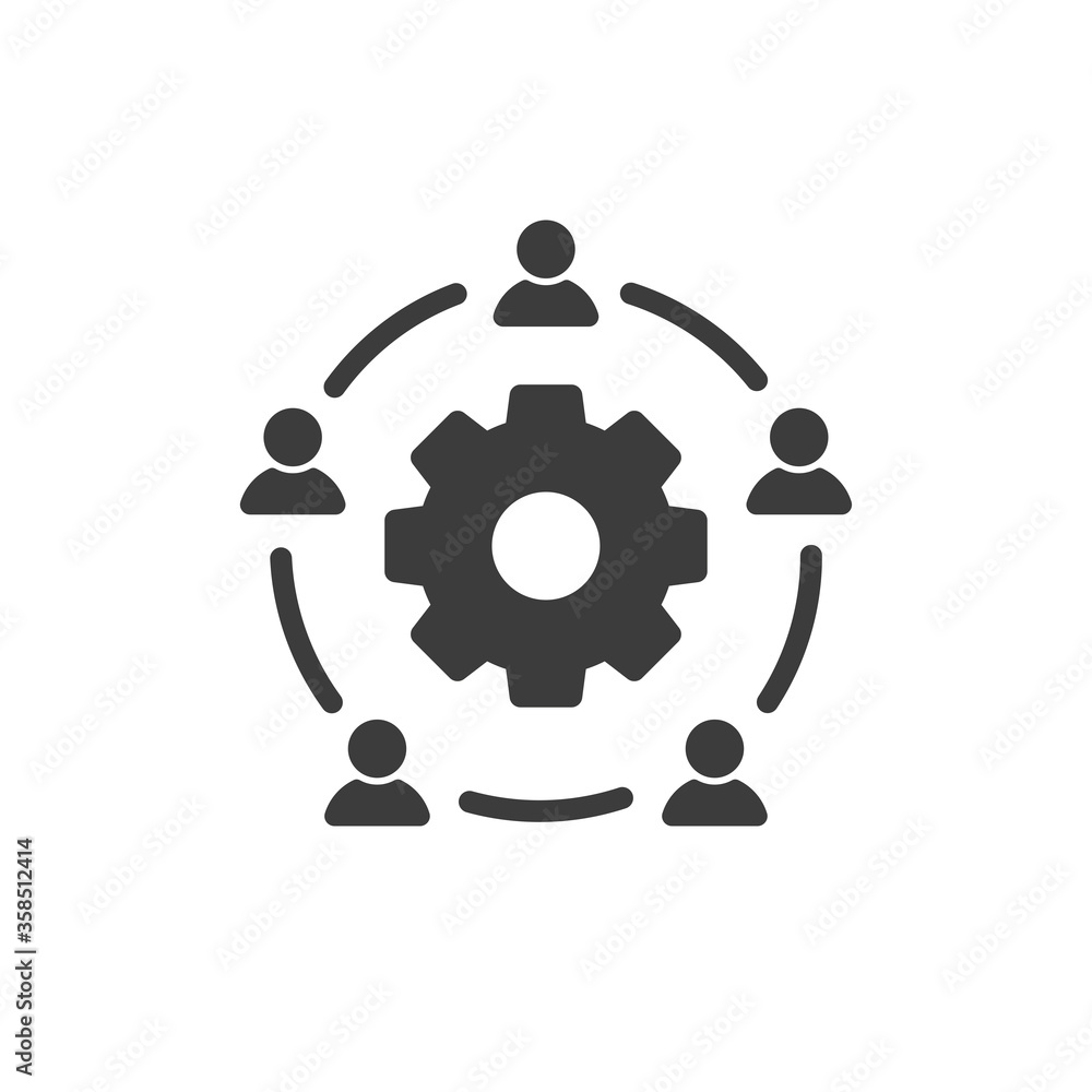 Teamwork icon with people and gear symbols. Teamwork icon with people and gear symbols.