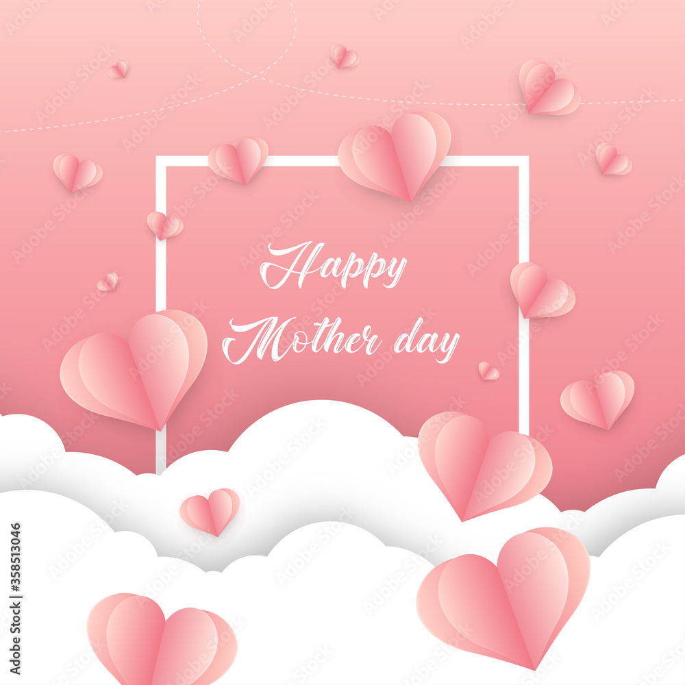 Mothers Day And Valentines ,hearts on pink background, Vector and illustration Template Design for shape sale  banner or poster.