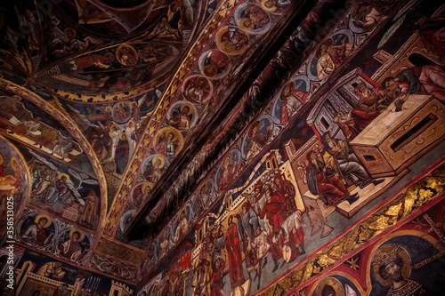 Fresco on ceiling of monastery Gura Humorului Romania photo