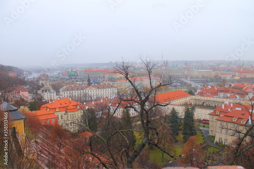 panorama of Prague in the rain