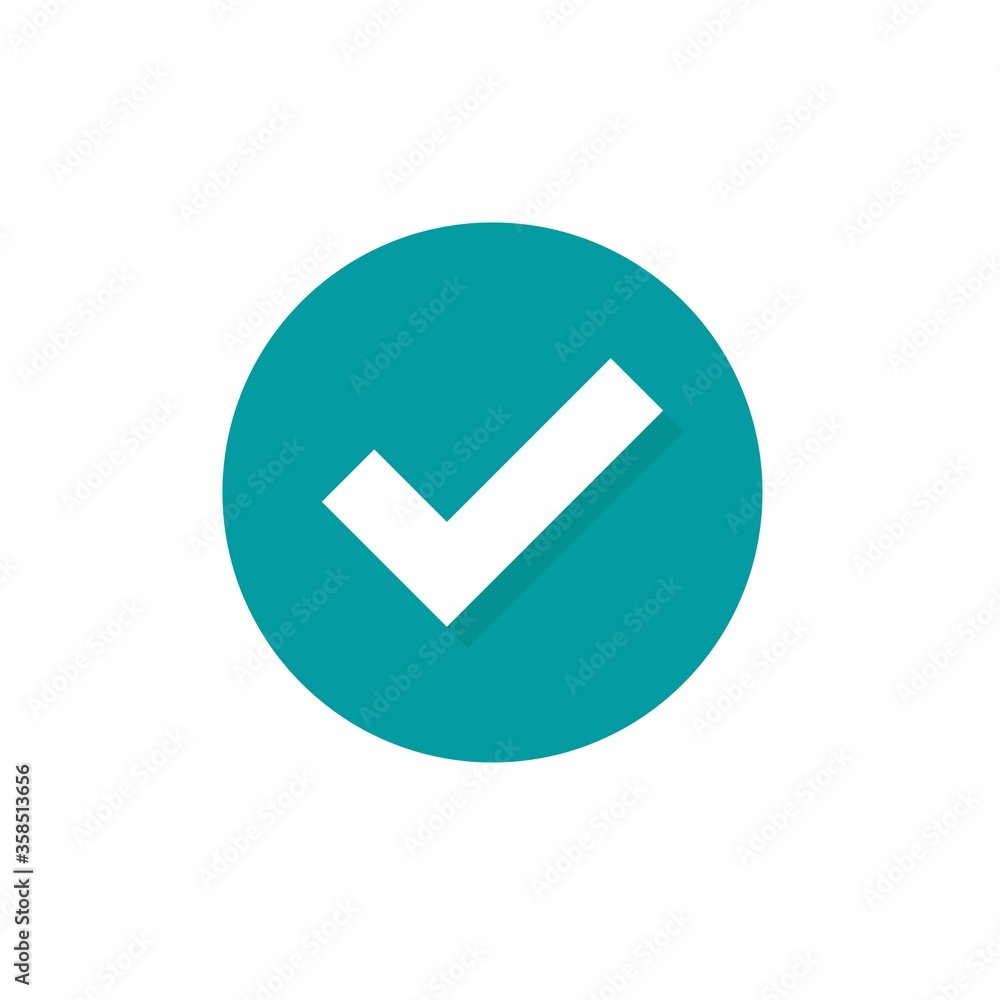 Check Mark. Valid Seal icon. white squared tick with shadow in blue circle. Flat OK sticker icon. Check Mark. Valid Seal icon. white squared tick with shadow in blue circle. Flat OK sticker icon.
