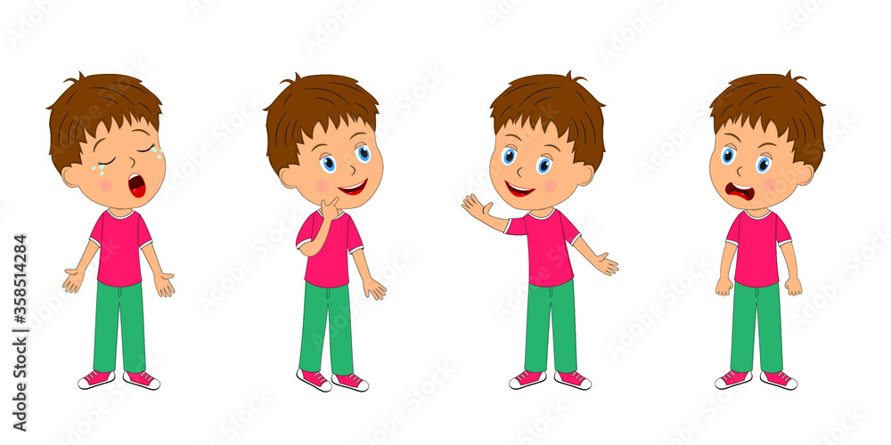 little cartoon boy expresses emotions,illustration,vector