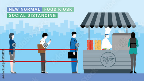 Social distancing queue for fast food kiosk