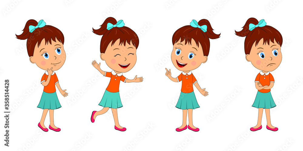 kid,child, girl expresses different emotions,illustration,vector kid,child, girl expresses different emotions,illustration,vector