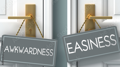 Fotografía easiness or awkwardness as a choice in life - pictured as words awkwardness, eas