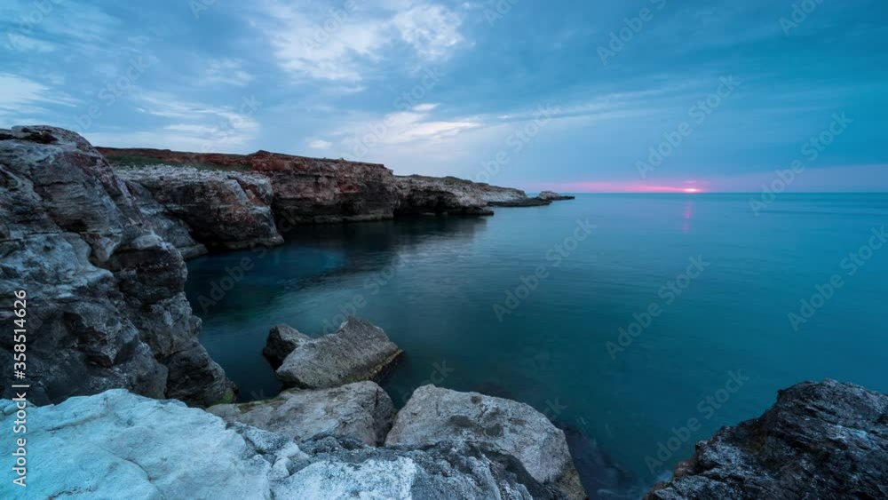 Time lapse with beautiful morning view of the rocky Black sea coast Time lapse with beautiful morning view of the rocky Black sea coast