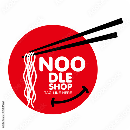 noodle restaurant and food logo templates , chopsticks , noodles be smile - Vector red logo