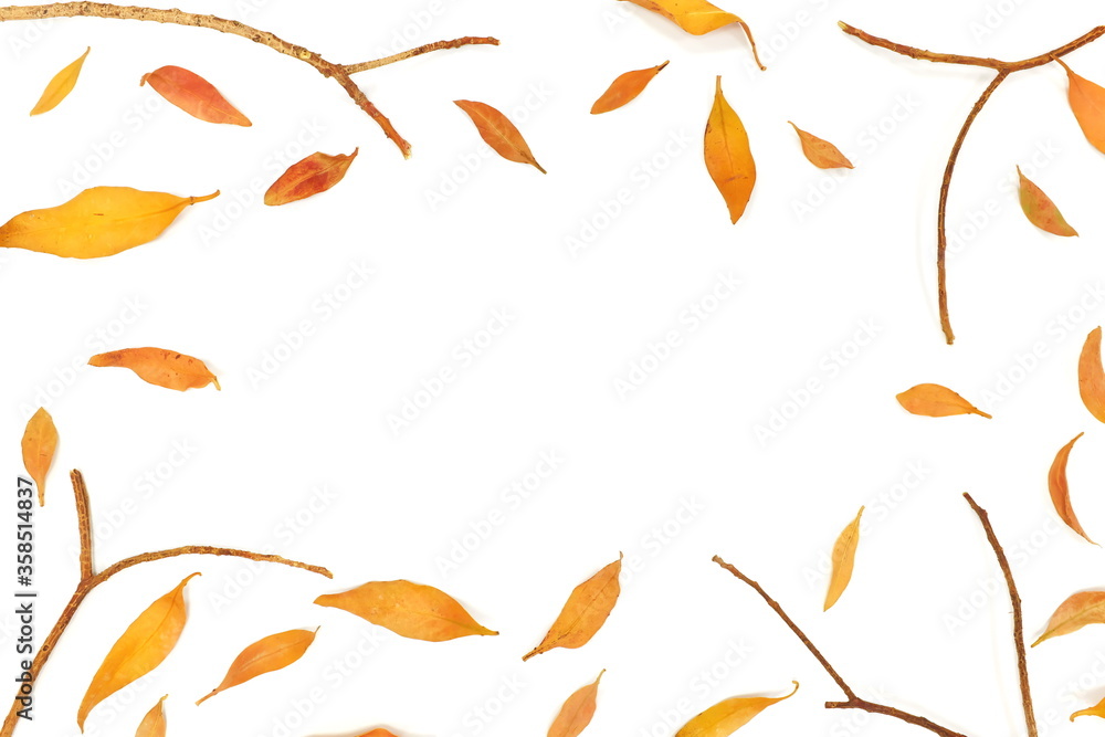 Falling autumn leaves composition with copy space at center. Falling autumn leaves composition with copy space at center.