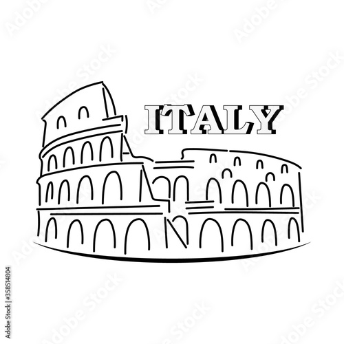Doodle coliseum isolaten on white. Outline icon. Hand drawing line art. Tourism symbol. Sketch vector stock illustration. EPS 10