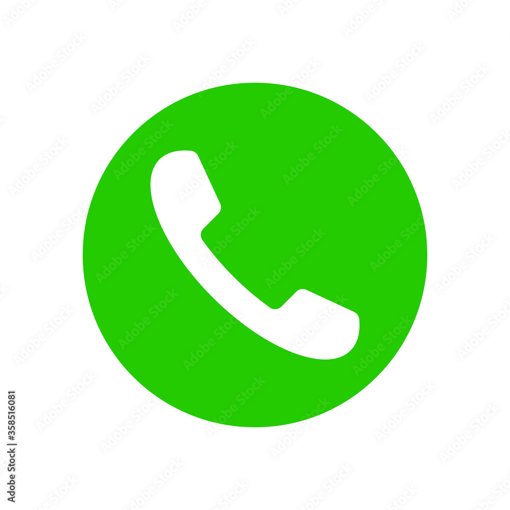 Phone icon. Call application symbol. Green round button. Flat interface logo. Simple shape telephone sign. Isolated on white background. Vector illustration image. Phone icon. Call application symbol. Green round button. Flat interface logo. Simple shape telephone sign. Isolated on white background. Vector illustration image.