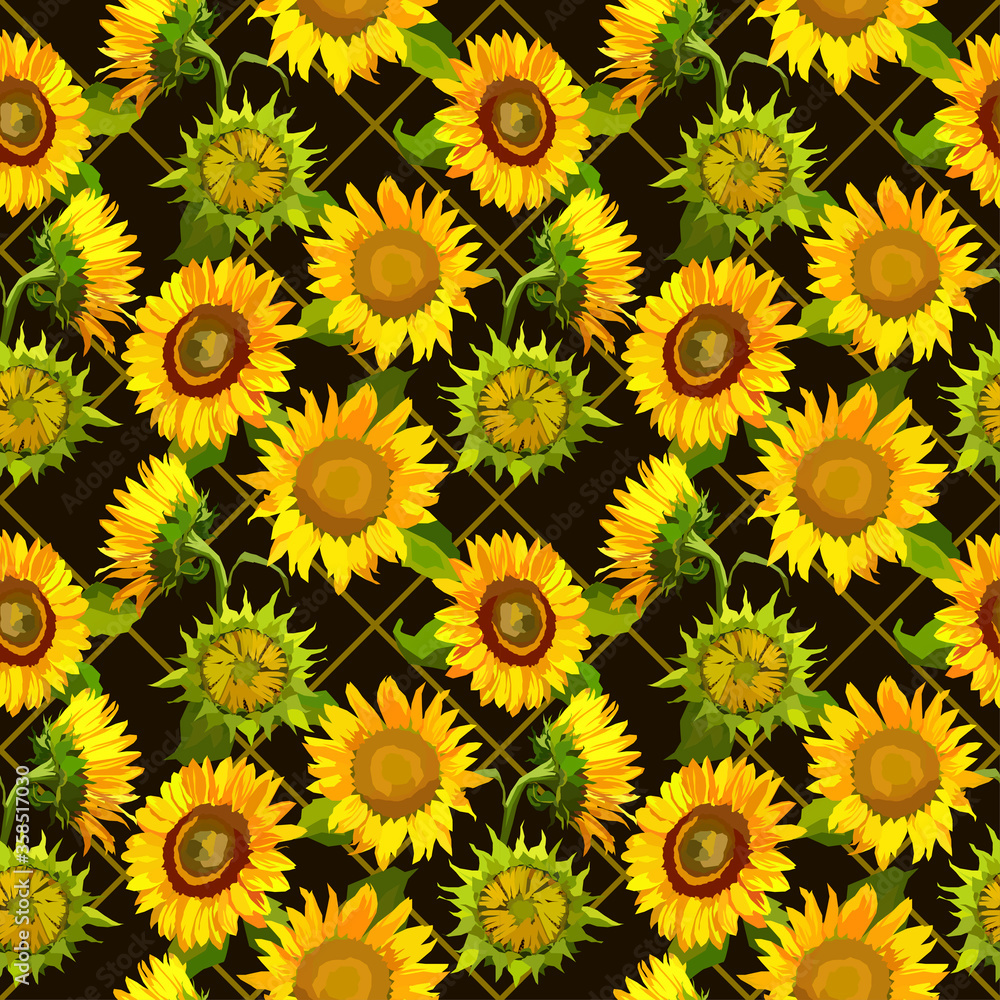 Seamless bright pattern with sunflowers Seamless bright pattern with sunflowers
