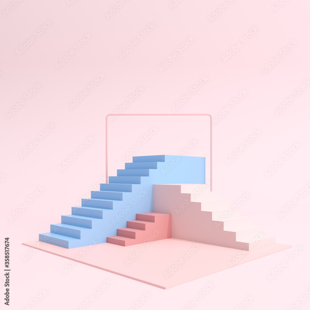 Obraz premium Staircase on pink background. Minimal.