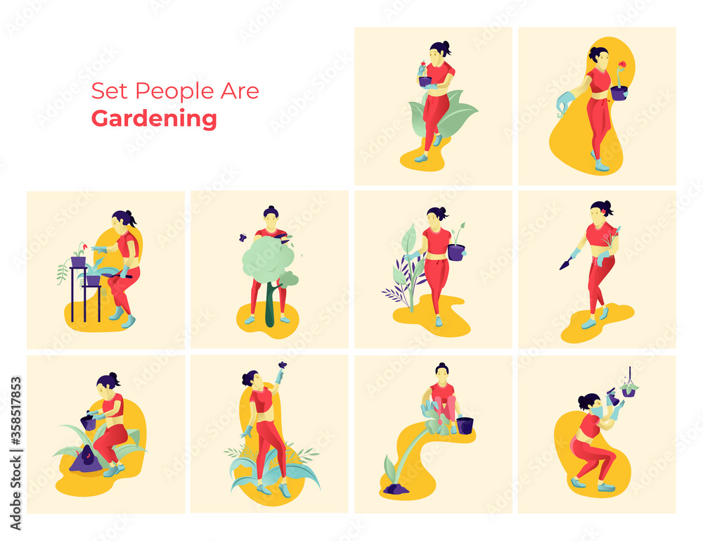 Fototapeta premium Vector Illustration People Are Gardening