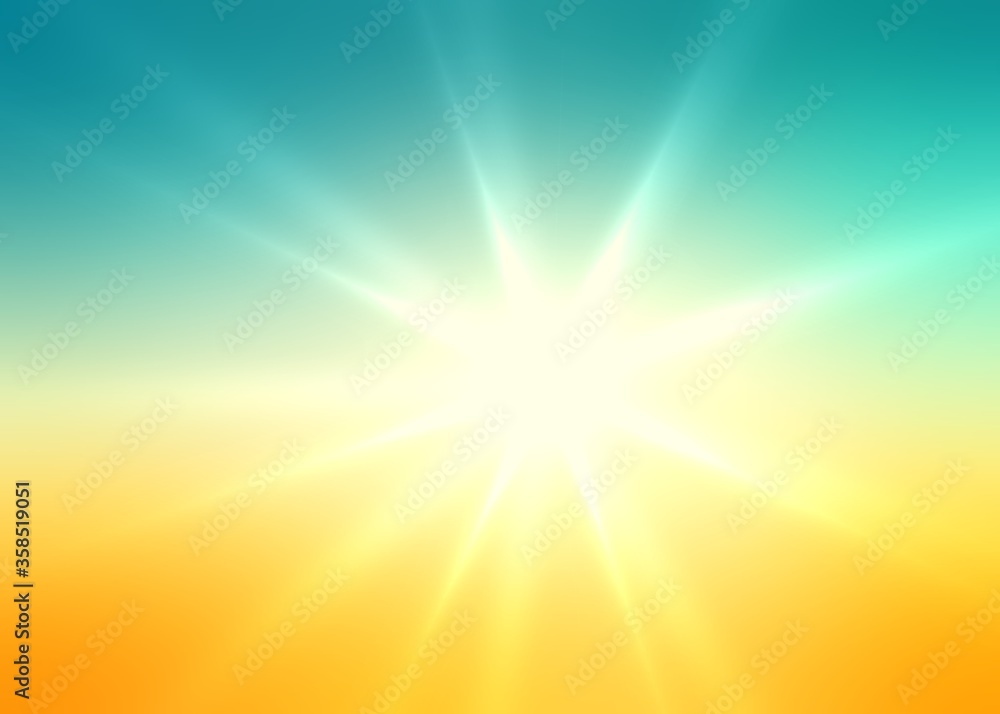 Sunshine on yellow blue green blurred background. Tropical abstract empty illustration. Sunshine on yellow blue green blurred background. Tropical abstract empty illustration.