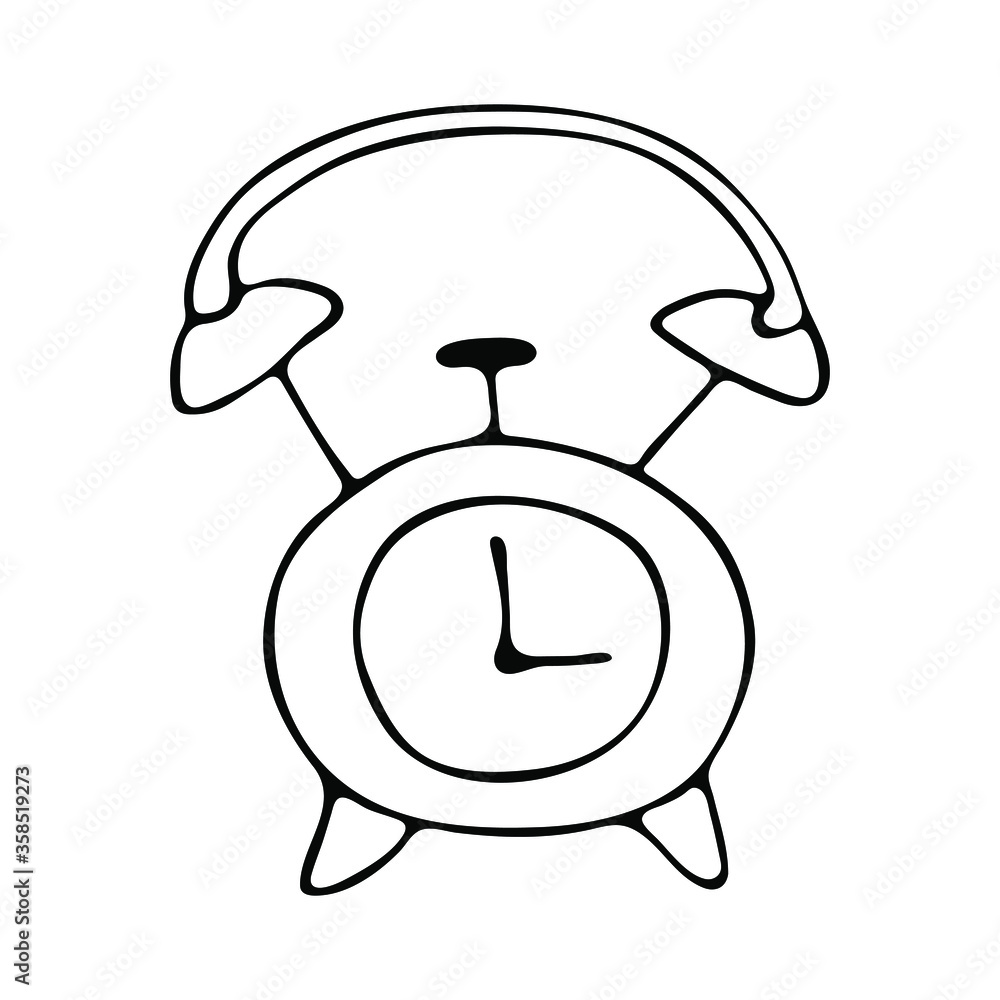 Isolated hand drawn vector illustration of old clock in doodle style. Symbol of awake. Isolated hand drawn vector illustration of old clock in doodle style. Symbol of awake.