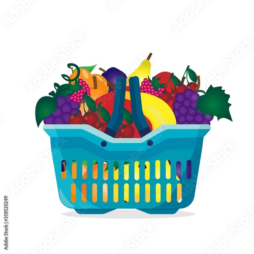  Image of a basket with berries and fruits. Vector image, eps 10