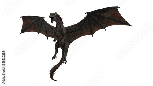 3d rendered black dragon isolated on white background