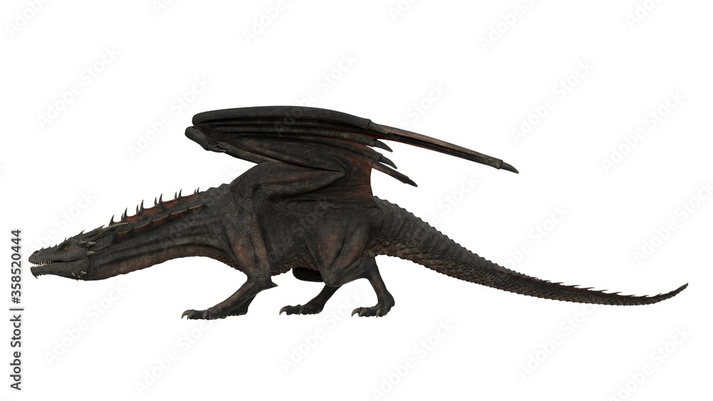 Fototapeta premium 3d rendered black dragon isolated on white background