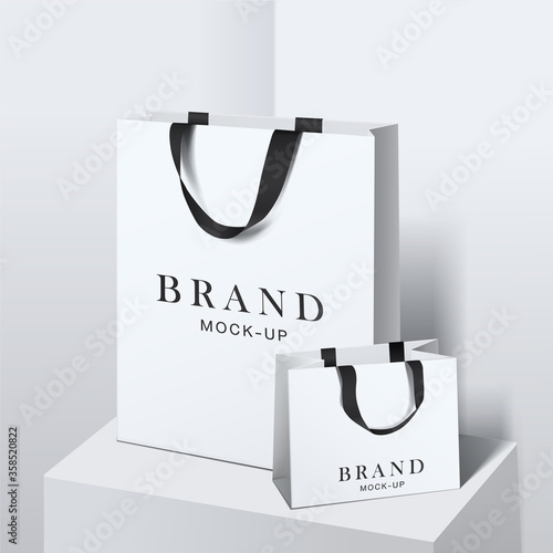 Shopping bag mockup. white blank paper bags. shopping product package for corporate brand template.