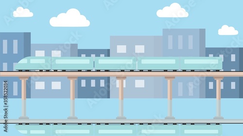 Illustration of a train on a city background. Vector image, eps 10