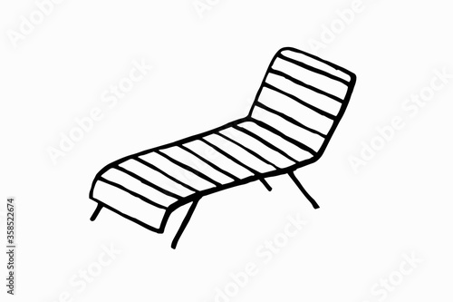 Beach Wooden Clamshell, Sunbed for sunbathing and rest. Linear Vector Graphic Illustration. Isolation on a white background. Summer, Vacation, Sea Beach Sand