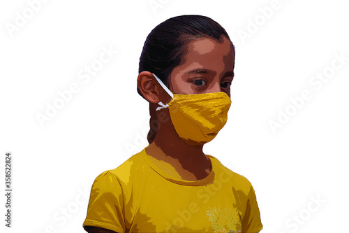 Asian girl wearing protective face mask Protect from the corona virus or Coronavirus covid-19 Isolated On White Background.