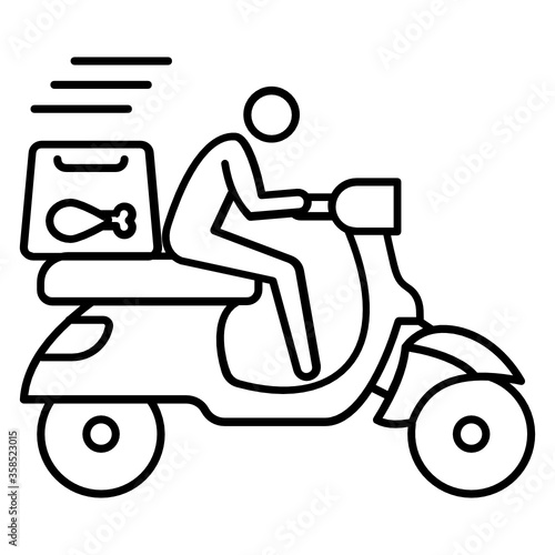 Food Delivery by Scooter Concept Vector Icon Design, Rider with Hot Box Symbol, Coronavirus contactless food delivery symbol on white background, Touchless Snacks Delivery Sign, 