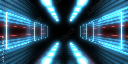 3D abstract background with neon lights. neon tunnel .space construction . 3d illustration3