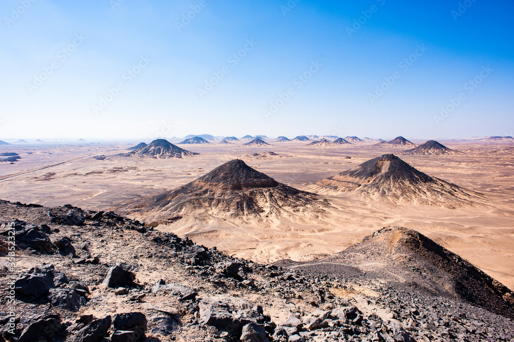 It's Panoramic view of the Black desert in Egypt