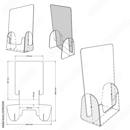 Flyers Stand with Die Cut Template. The .eps file is full scale and fully functional. Prepared for real cardboard production. photo