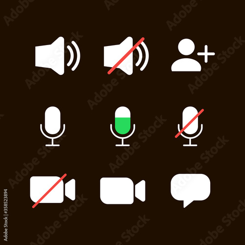 Video conference icons. Icons for sound, video, chat