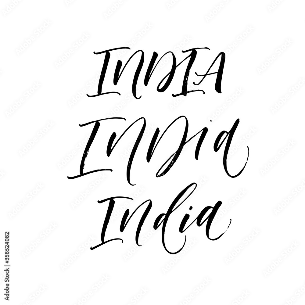 India written in different styles. Hand drawn brush style modern calligraphy. Vector illustration of handwritten lettering. 