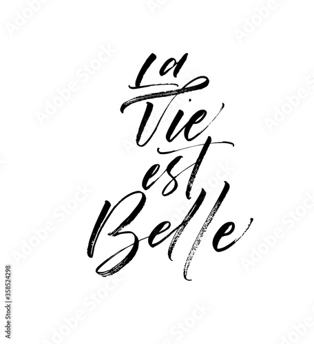La vie est belle card. Hand drawn brush style modern calligraphy. Vector illustration of handwritten lettering. 