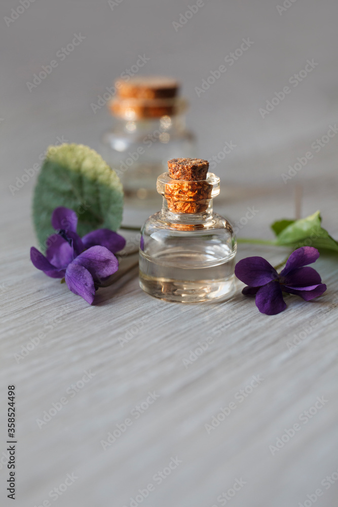 Viola odorata oil (Sweet Violet, English Violet, Common Violet, or Garden Violet) with fresh Viola odorata flowers. Viola odorata oil (Sweet Violet, English Violet, Common Violet, or Garden Violet) with fresh Viola odorata flowers.